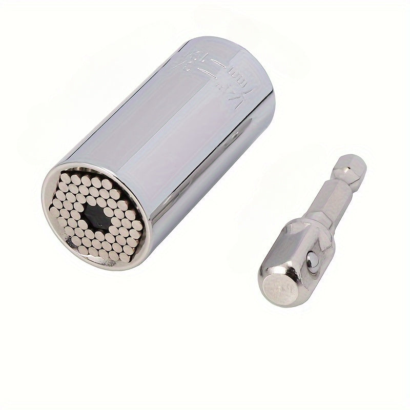 2pcs Professional Socket Wrench Set - Stainless Steel, Adjustable 7-19mm with Ratchet Wrench & Drill Bit Adapter, Alloy Material, for Various Applications, Industrial Tool Kit