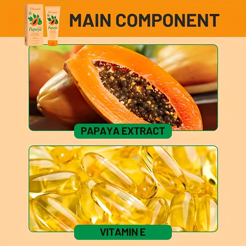 100g Papaya Facial Cleanser, Papaya Essence + Vitamin E Moisturizing Whitening Skincare, Sweet Papaya Scent, Gentle Non-Irritating Face Wash, Alcohol-Free, Oil-Free, Keeps Light Beige Clean and Bright, Protects Summer Dryness