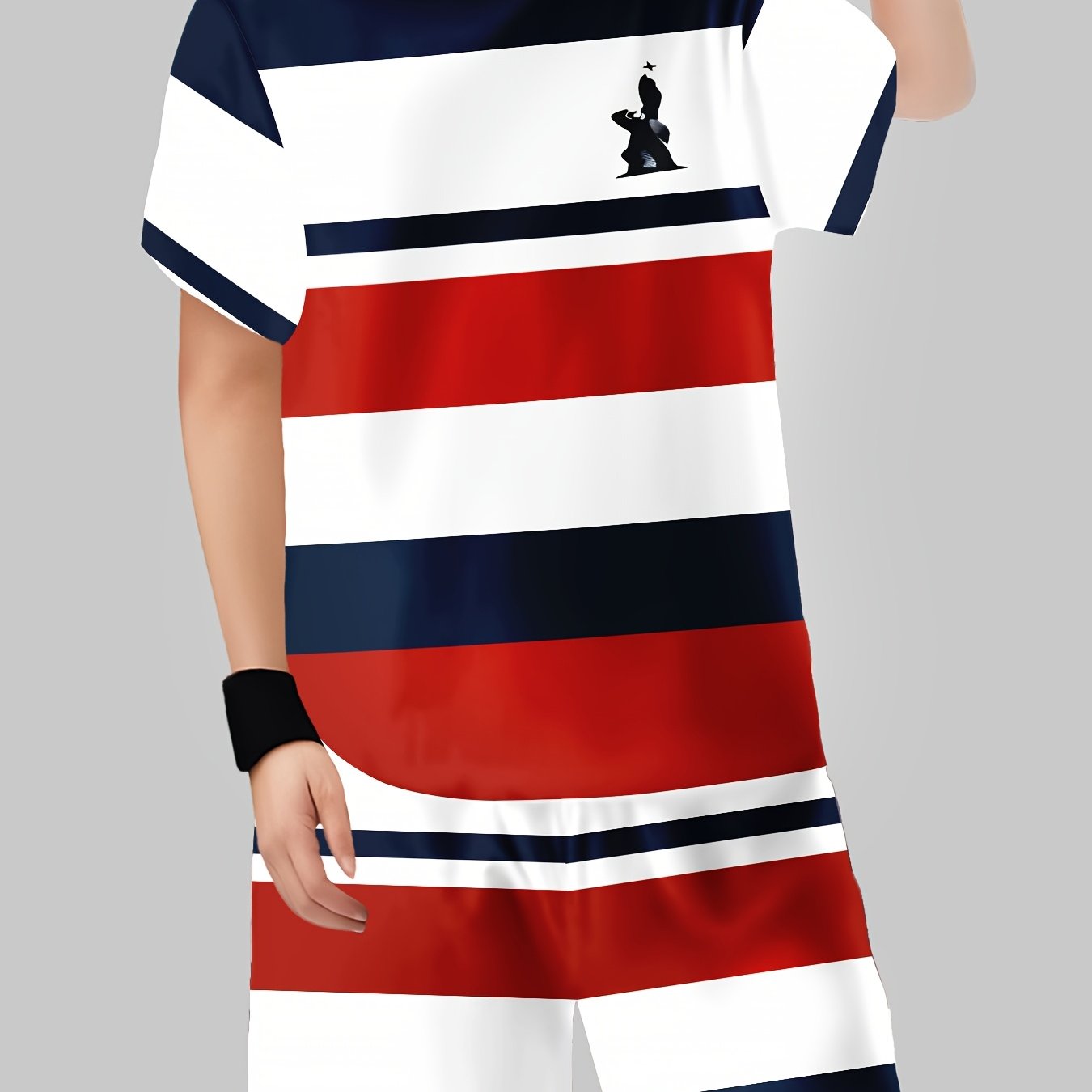 Boys' Polyester 100% Striped T-Shirt and Shorts Set, Casual Crew Neck Pullover with 3D Print, Regular Fit Spring/Summer Knit Fabric Outfit, for Outdoor