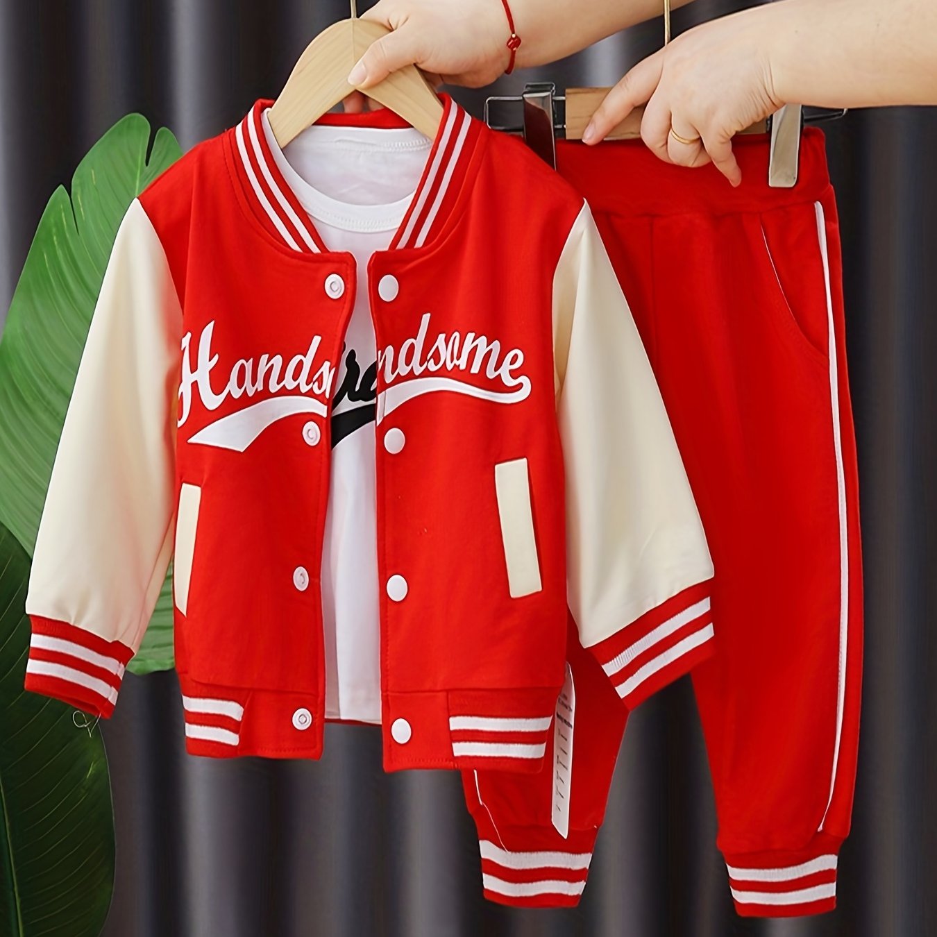 3pcs 95% cotton Boy's Letter Print Long Sleeved Baseball Suit, Casual Crew Neck Slightly Stretch Set, Ideal For Daily And Outdoor Wear