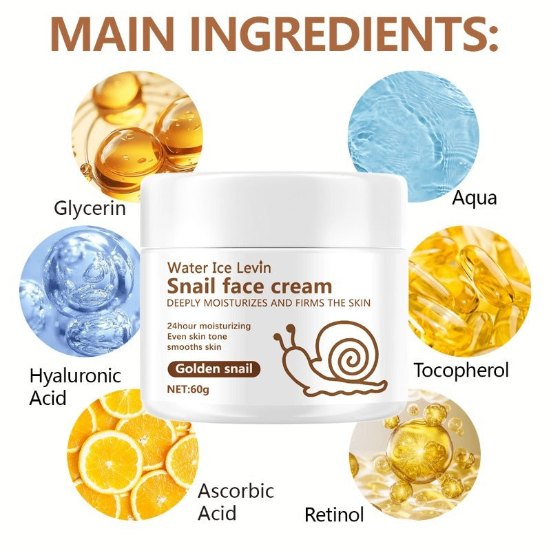 Water Ice Levin Snail Face Cream - Lightly Moisturizing, Non-Sticky, Hydrating Formula for All Skin Types, Transparent with Golden Snail Extracts
