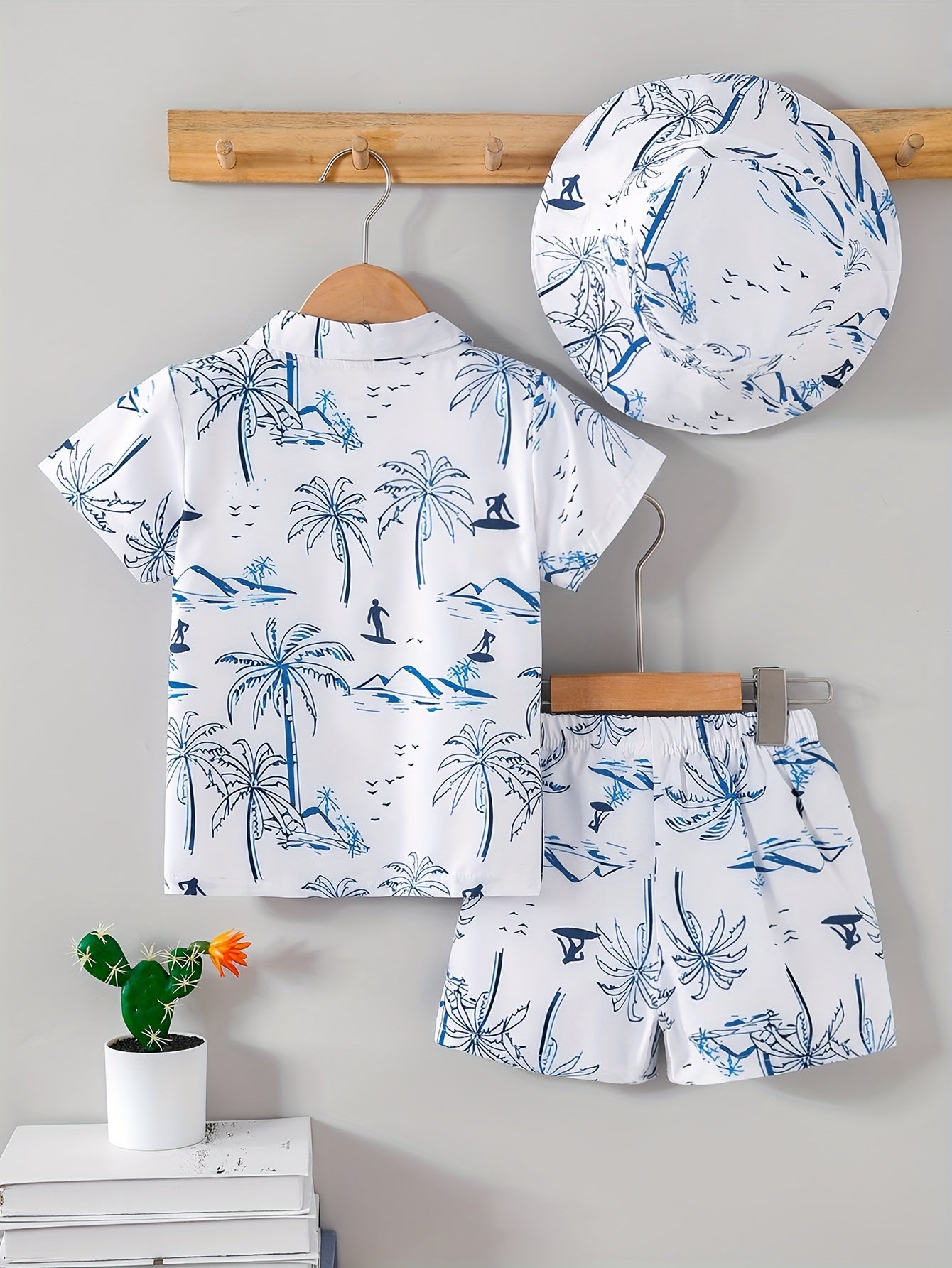 Boys' summer fashionable vacation style wove shirt & shorts & fisherman hat, very suitable for seaside vacations, Perfect for Outdoor