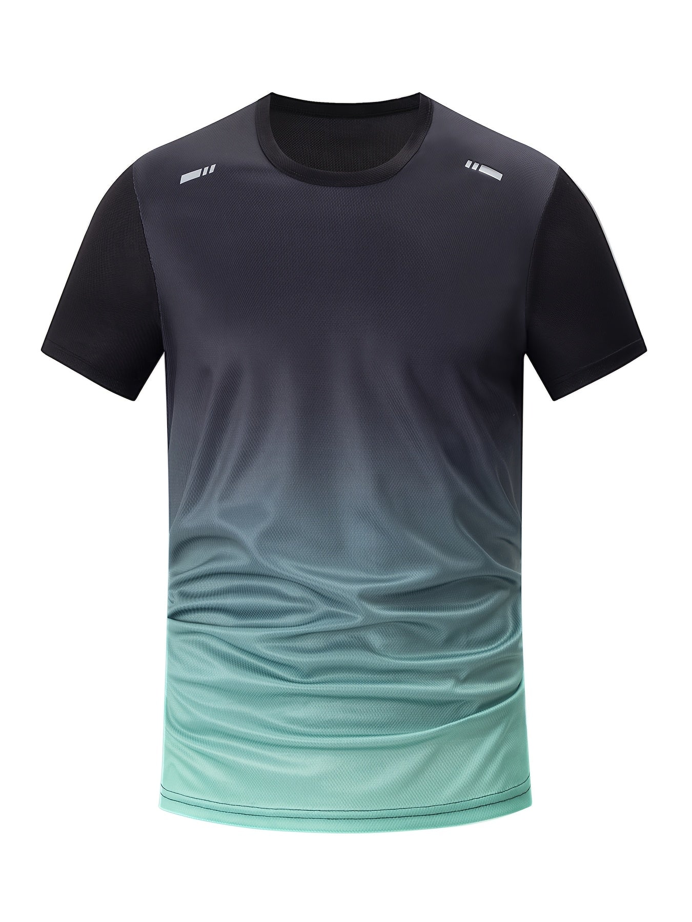 3pcs Men'S Athletic Wear Set - Short Sleeve T-Shirt, Shorts, and Leggings with Gradient Blue and Black Design, Polyester Blend, Summer Sports Gear, Athletic Wear Set|Gradient Sportswear|Stretchy Fabric