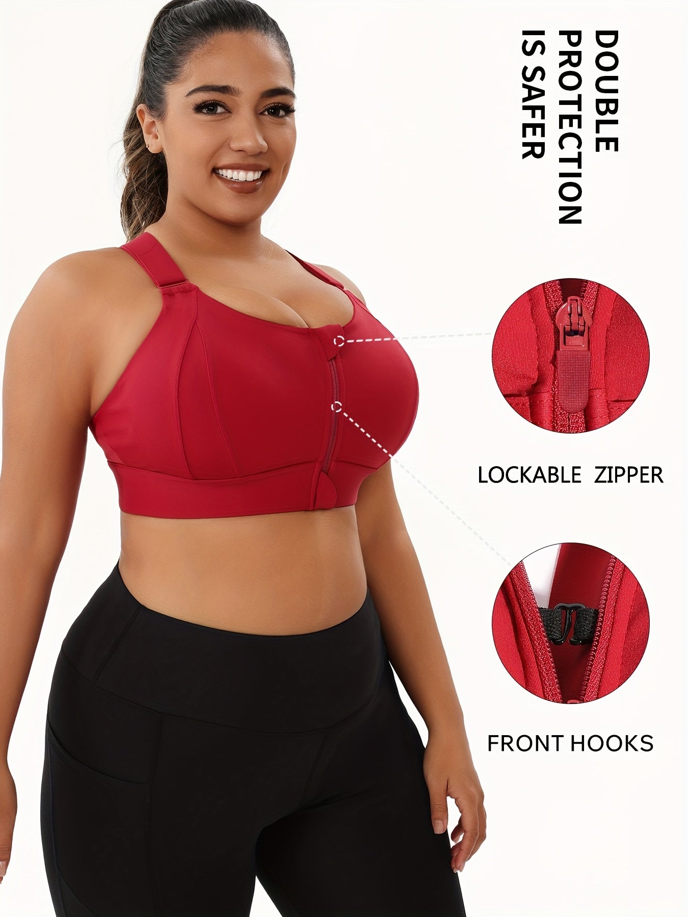 Women'S Plus Size High-Elasticity Sports Bra with Zipper - Blue, Non-Removable Padding, Adjustable Shoulder Straps, Ideal for Yoga & Pilates, Plus Size Yoga Apparel|Sleek Bralette|Comfortable Fit, Plus Size Yoga Apparel
