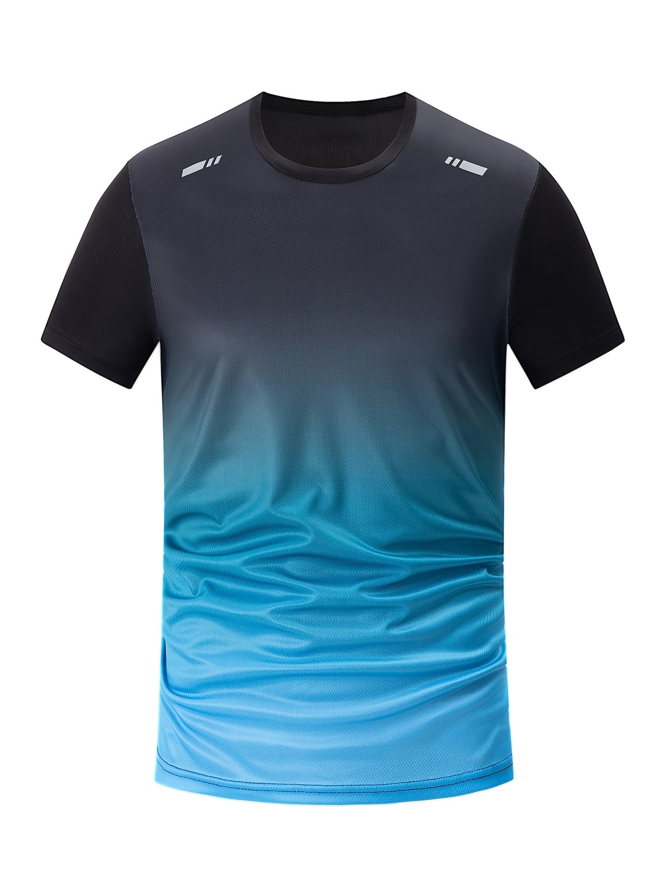 3pcs Men'S Athletic Wear Set - Short Sleeve T-Shirt, Shorts, and Leggings with Gradient Blue and Black Design, Polyester Blend, Summer Sports Gear, Athletic Wear Set|Gradient Sportswear|Stretchy Fabric