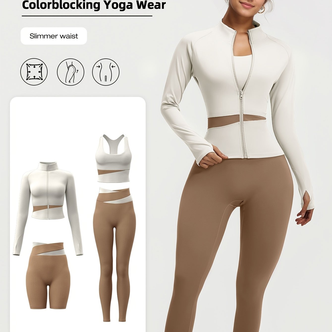 4pcs Women'S Yoga Wear Workout Set with Zipper Jacket Fitness Yoga Leggings Sports Bra Euro Size for Running Fitness And Yoga