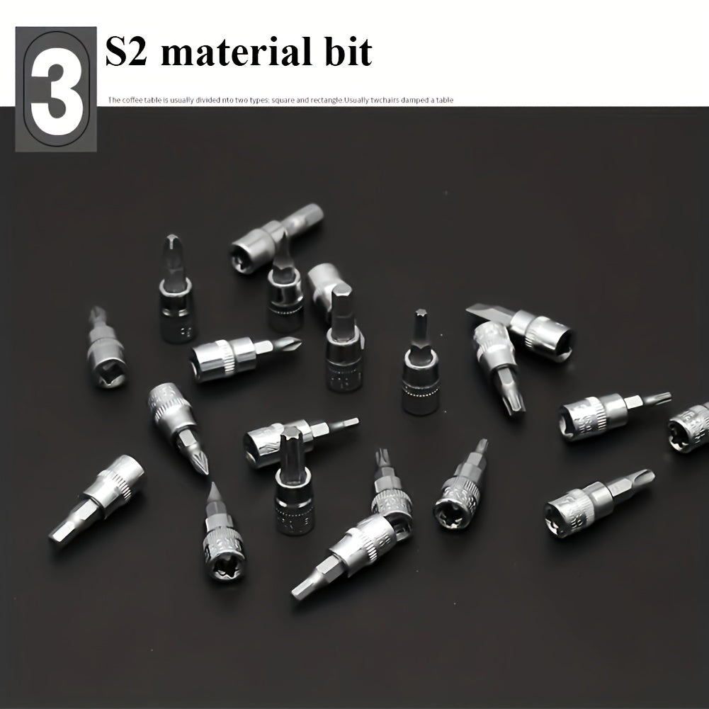 46pcs Ratchet Wrench Set with Socket, 1/4 Inch Transmission, Metric, with Extension Rod, for Car Maintenance and Home Use - Steel Plated Structure, Pre-assembled, Manual, with Storage Box