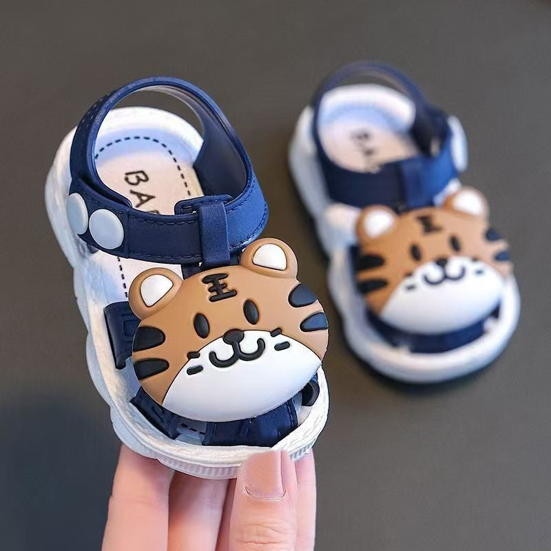 Infant Boys Cartoon Tiger Sandals 2023 Summer Anti-Slip Soft Sole Baby Toddler Walking Shoes with Buckle Closure, Low Top PVC Upper and Sole - for Kids Ages 0-3