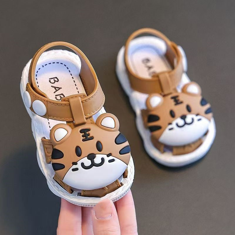 Infant Boys Cartoon Tiger Sandals 2023 Summer Anti-Slip Soft Sole Baby Toddler Walking Shoes with Buckle Closure, Low Top PVC Upper and Sole - for Kids Ages 0-3