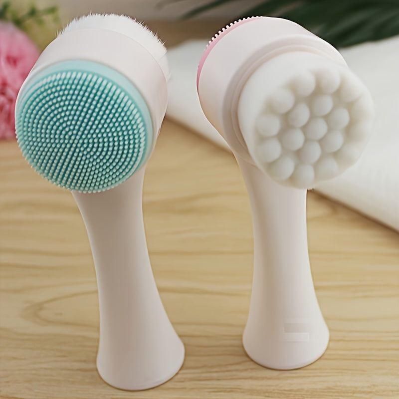 2-In-1 Silicone Face Cleanser - Gentle Exfoliation & Massage, Dual Soft Brushes Suitable for All Skin Types, Fragrance-Free