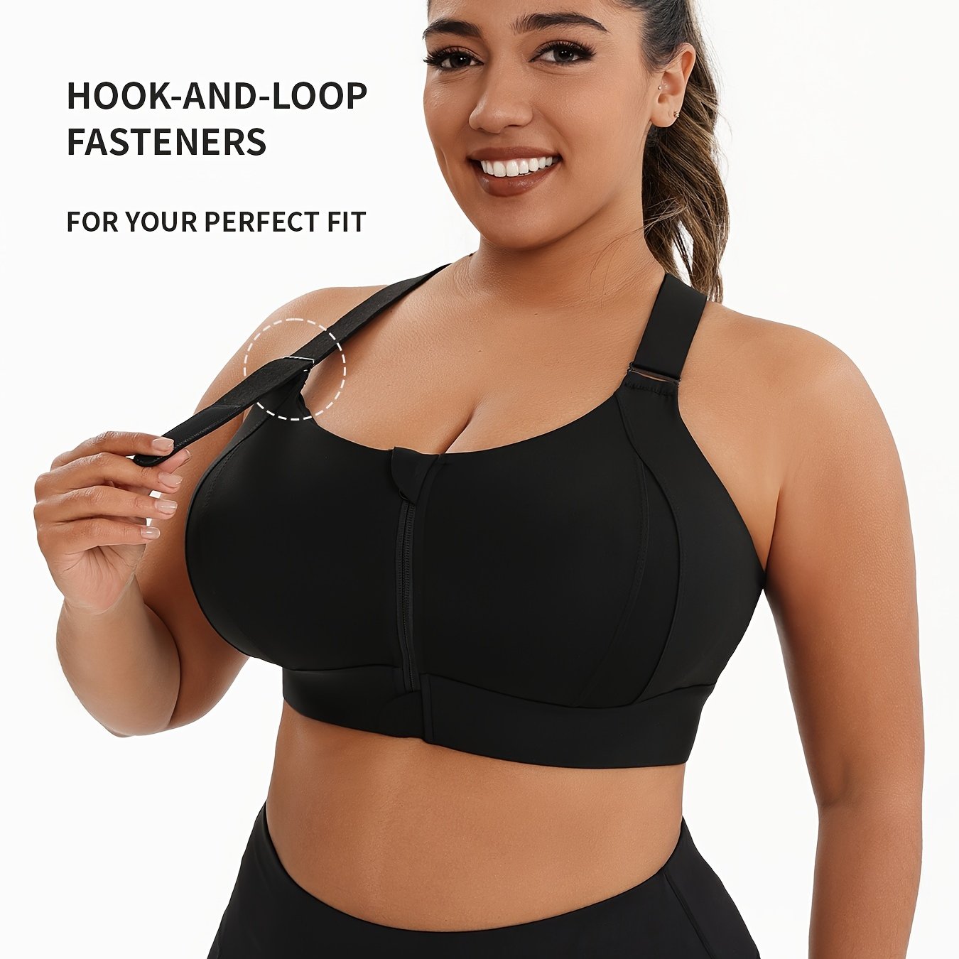 Women'S Plus Size High-Elasticity Sports Bra with Zipper - Blue, Non-Removable Padding, Adjustable Shoulder Straps, Ideal for Yoga & Pilates, Plus Size Yoga Apparel|Sleek Bralette|Comfortable Fit, Plus Size Yoga Apparel