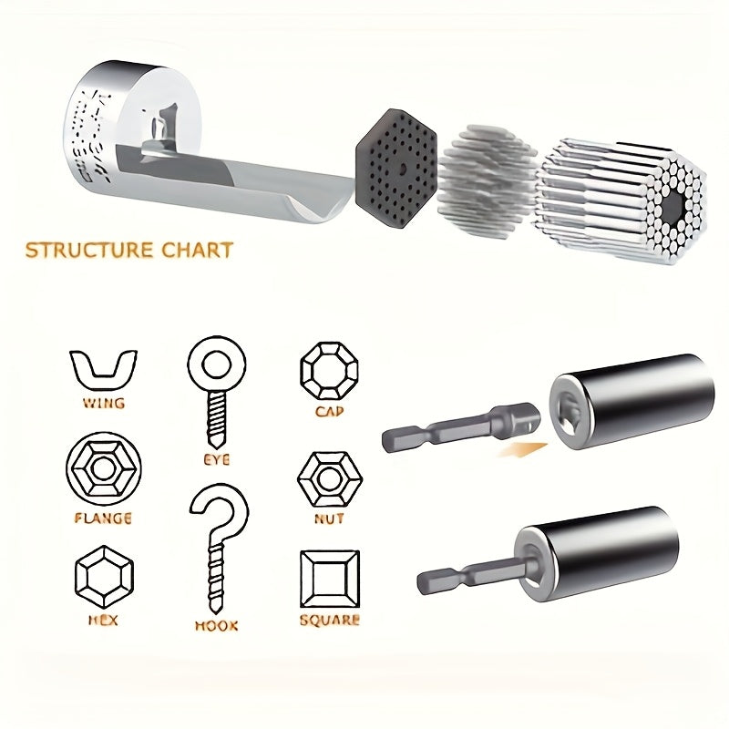 2pcs Professional Socket Wrench Set - Stainless Steel, Adjustable 7-19mm with Ratchet Wrench & Drill Bit Adapter, Alloy Material, for Various Applications, Industrial Tool Kit