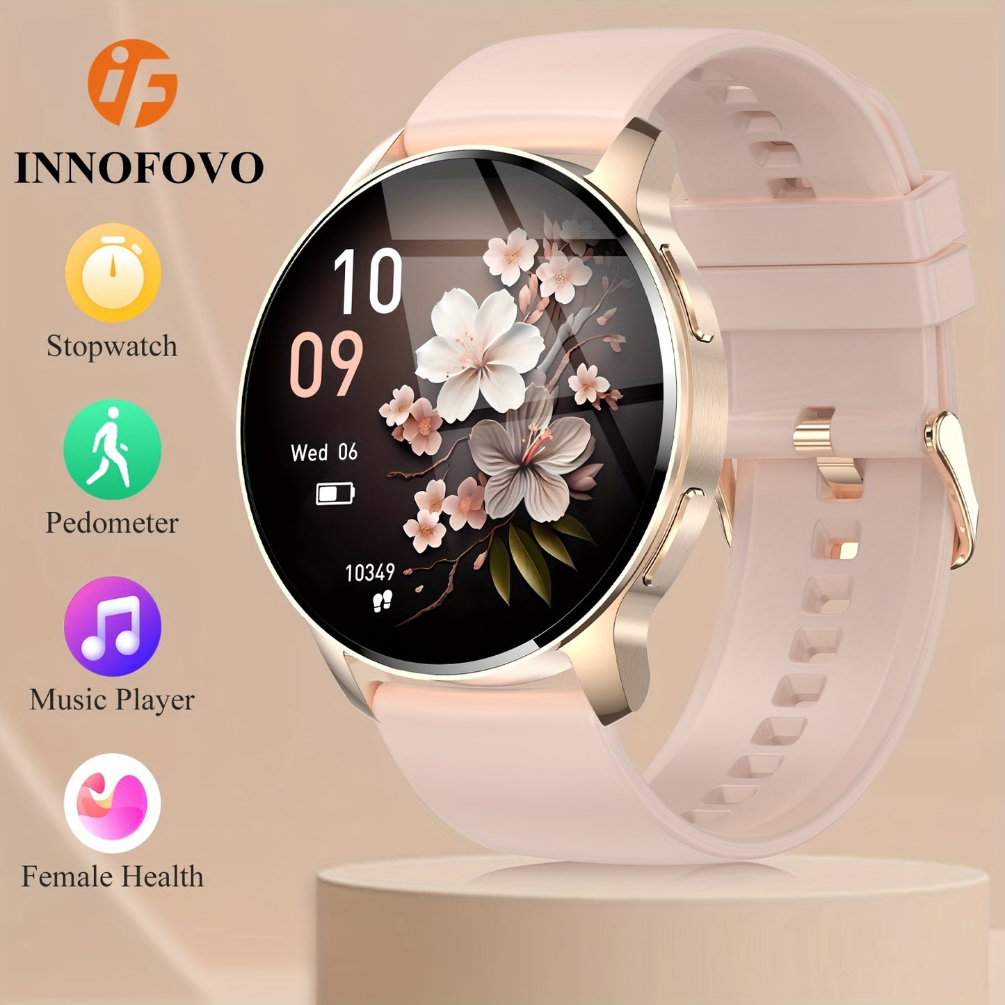 INNOFOVO Smart Watch, 3.35cm HD TFT Screen, Alloy Body, Wireless 5.0, USB Charging, Lithium Battery-Polymer, Screen Ratio, with 110+ Sport Modes, Fitness Tracker, Sleep Monitor, Pedometer, Activity Tracker, Alarm Clock, Weath