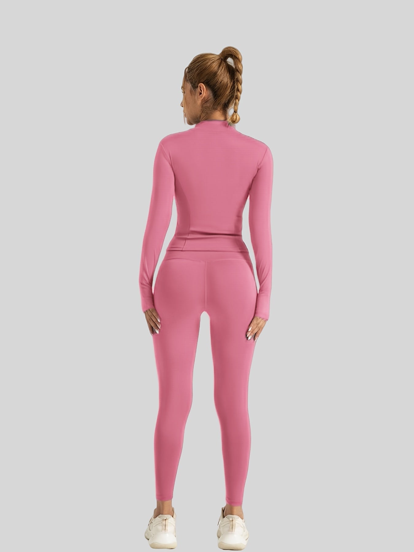 Women's Sports Tight Top and Fitness Pants Set, for Gym Skiing Running, High Elasticity Stand-up Collar Slimming No Trace High Waist Lift Butt