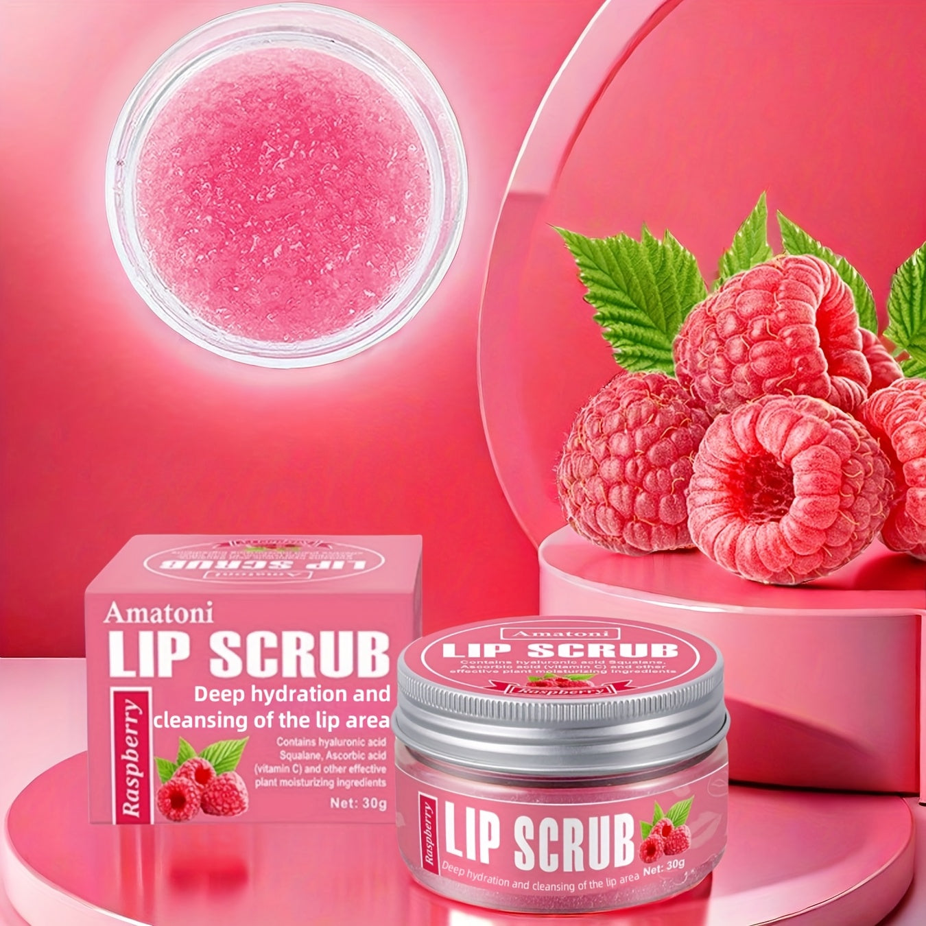 AMAONEI Lip Scrub Raspberry Flavor Lip Exfoliating Gel - Deep Moisturizing, Hypoallergenic, Plant-Sourced Squalane, Smooths and Hydrates Lips, Ideal for All Skin Types, Moisturizing Lip Care|Natural Ingredients|Smooth Texture