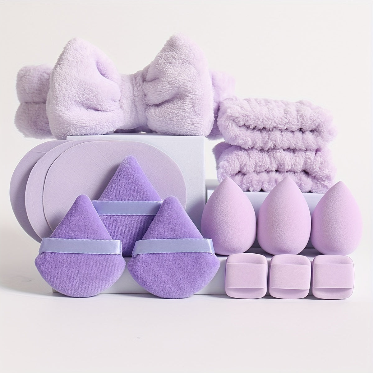 15pcs makeup tool set, 1 hair tie & 2 wristbands & 3 makeup sponges & 3 mini makeup sponges & 3 triangular powder puffs & 3 face wash sponges. Foundation mixing beauty sponge, liquid, cream and powder flawless, multi-color ma
