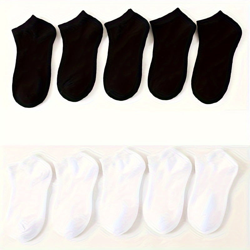 10 Pairs Men's Short Crew Socks, Breathable Comfy Casual Socks Simple Fashion Sports Socks For Outdoor Fitness Basketball Running