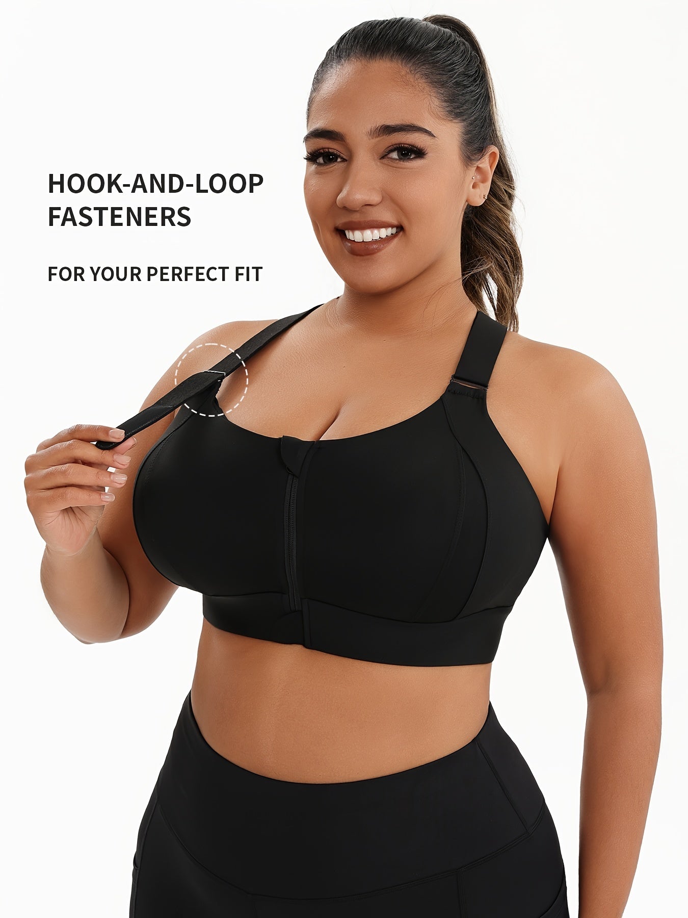 Women'S Plus Size High-Elasticity Sports Bra with Zipper - Blue, Non-Removable Padding, Adjustable Shoulder Straps, Ideal for Yoga & Pilates, Plus Size Yoga Apparel|Sleek Bralette|Comfortable Fit, Plus Size Yoga Apparel