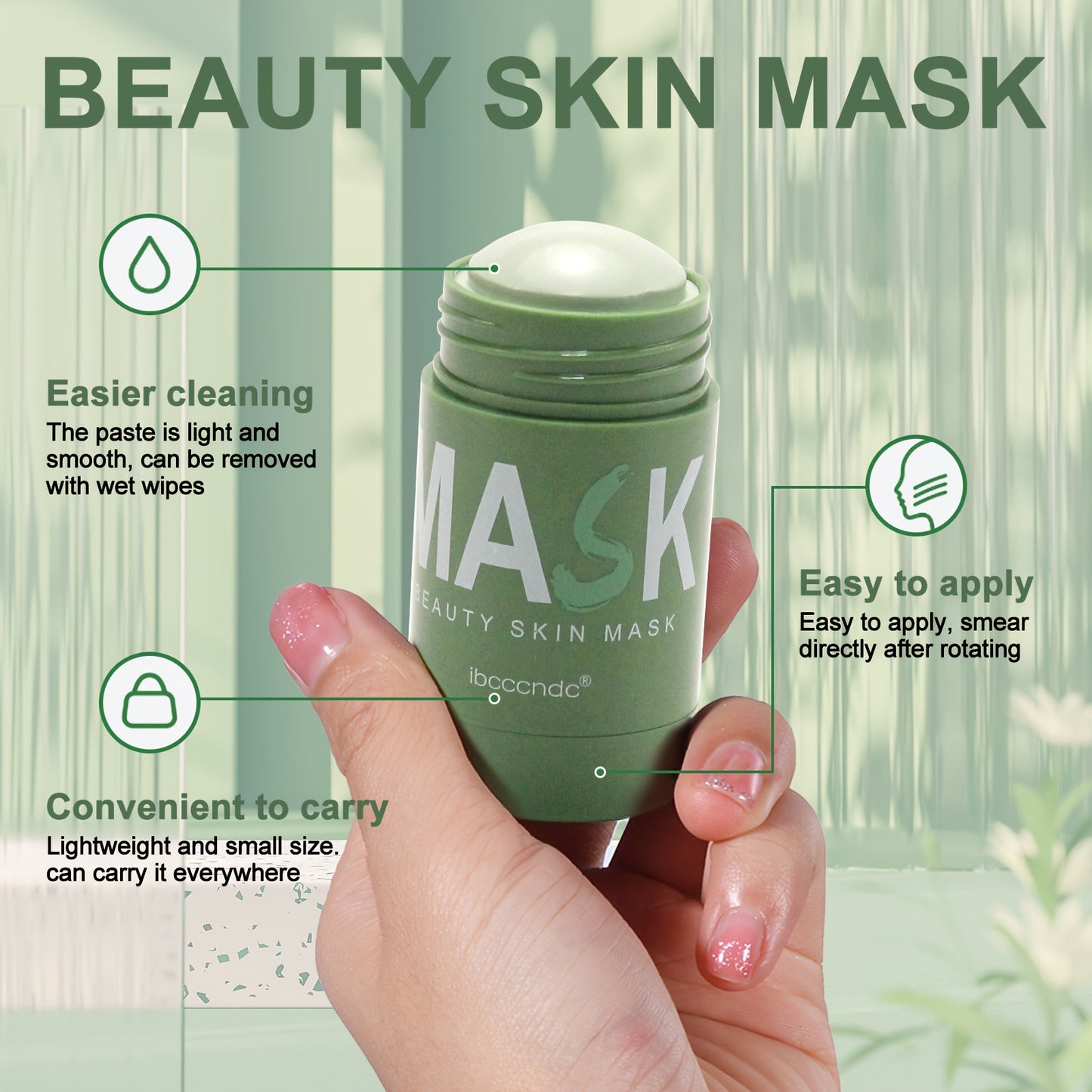 1pc/2pcs/4pcs Green Tea Solid Mask Stick, Hypoallergenic, Formaldehyde Free, Unscented, Cleansing, Moisturizing, Oil Control, for All Skin Types, Combination Skin