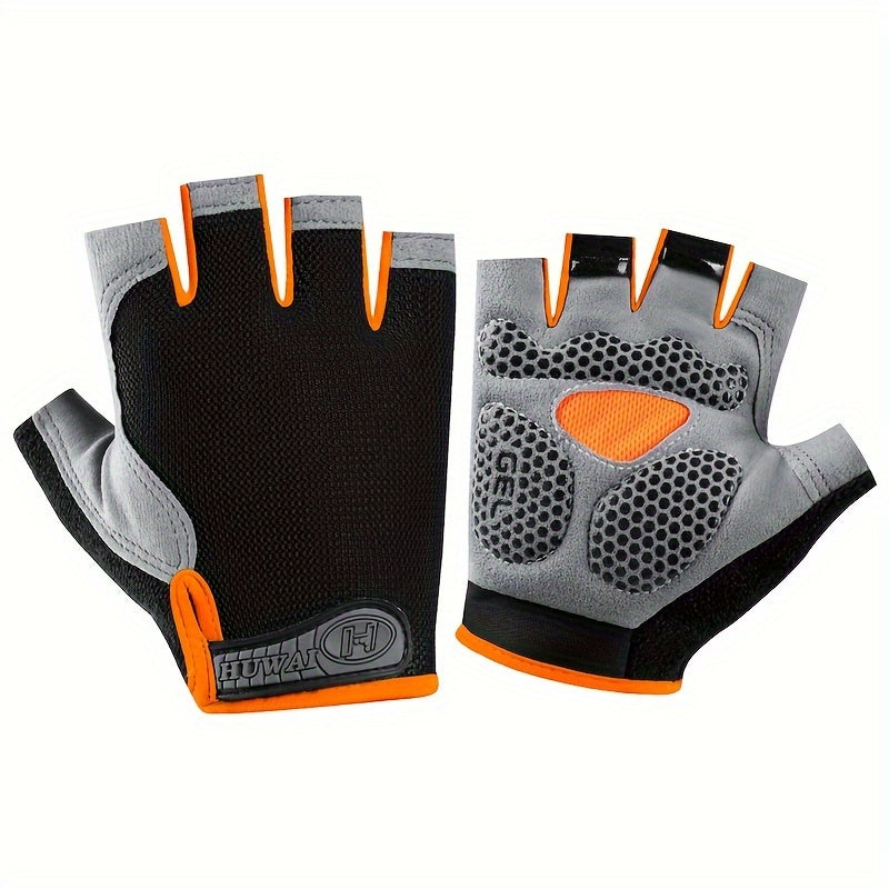 1 Pair of Ximax Breathable Polyester Fiber Knit Woven Half-Finger Fitness Gloves, Non-Slip Outdoor Sports Cycling Running Gloves with Exposed Fingers