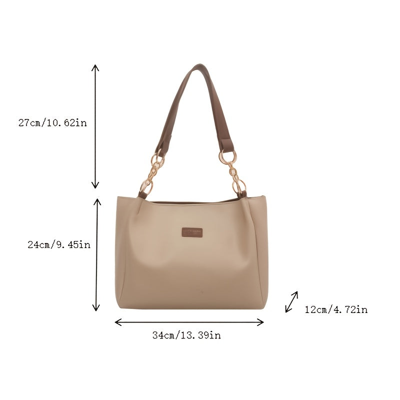 Chic Large Capacity Tote Bag for Women - Versatile Shoulder Bag with Chain Strap, Perfect for Work & School - Available in Khaki, Cream, Black