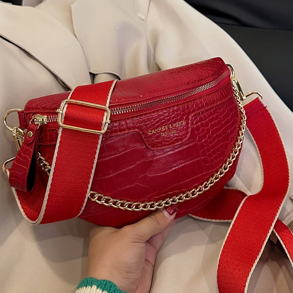 Elegant Women'S Waist Bag, Plaid Crossbody with Adjustable Strap, Zipper Closure, Polyester Lined, Solid Color, No Print - Ideal for Party & Outdoor Gatherings