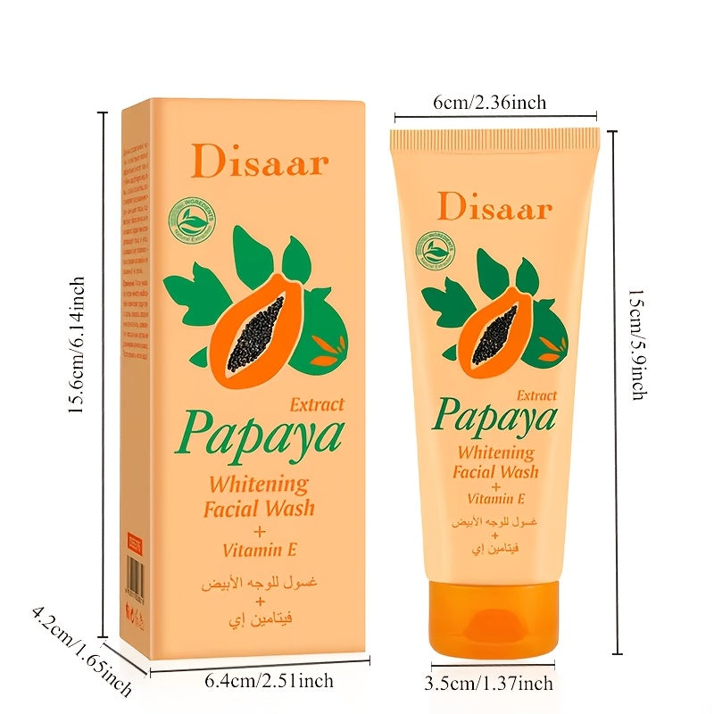 100g Papaya Facial Cleanser, Papaya Essence + Vitamin E Moisturizing Whitening Skincare, Sweet Papaya Scent, Gentle Non-Irritating Face Wash, Alcohol-Free, Oil-Free, Keeps Light Beige Clean and Bright, Protects Summer Dryness