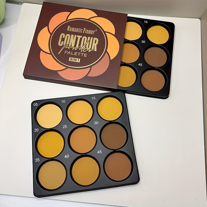 9-Color Contouring Palette, Medium to Deep Shades for Blending, Concealing, Setting Makeup, Oil Control Foundation, Eyeshadow, and Highlighter, Matte Finish, Natural Look, Waterproof & Sweatproof Mother's Day Gift