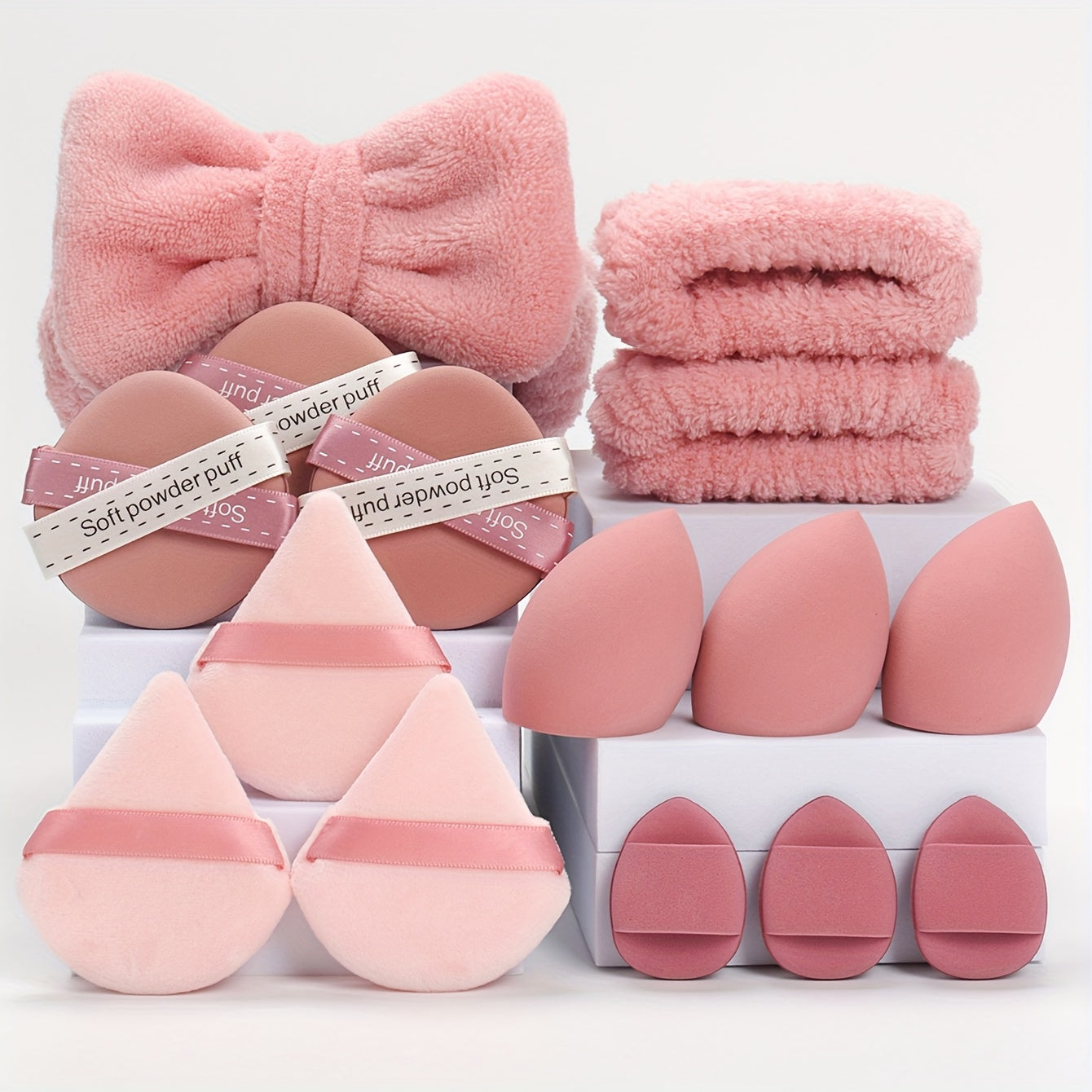 15pcs makeup tool set, 1 hair tie & 2 wristbands & 3 makeup sponges & 3 mini makeup sponges & 3 triangular powder puffs & 3 face wash sponges. Foundation mixing beauty sponge, liquid, cream and powder flawless, multi-color ma