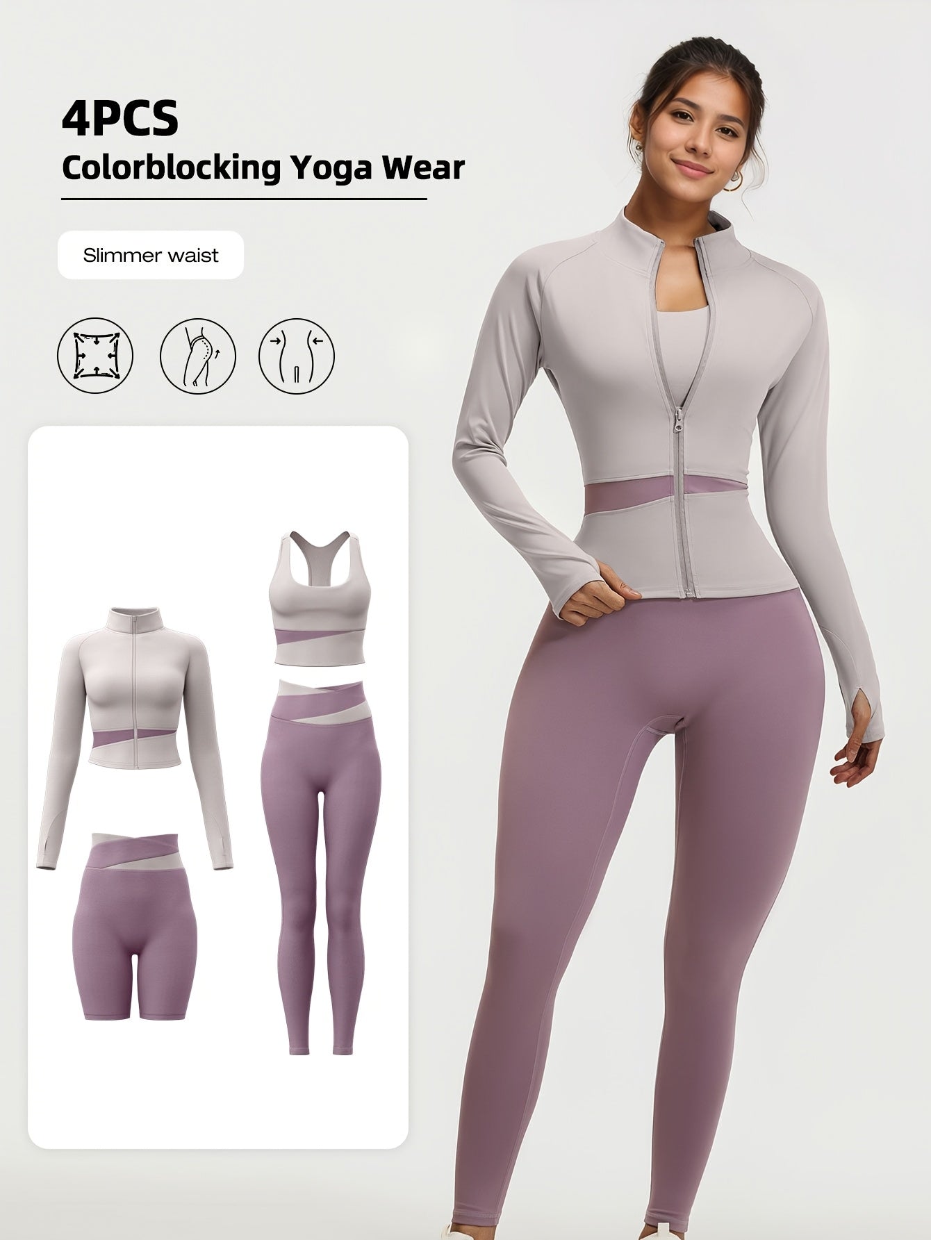4pcs Women'S Yoga Wear Workout Set with Zipper Jacket Fitness Yoga Leggings Sports Bra Euro Size for Running Fitness And Yoga