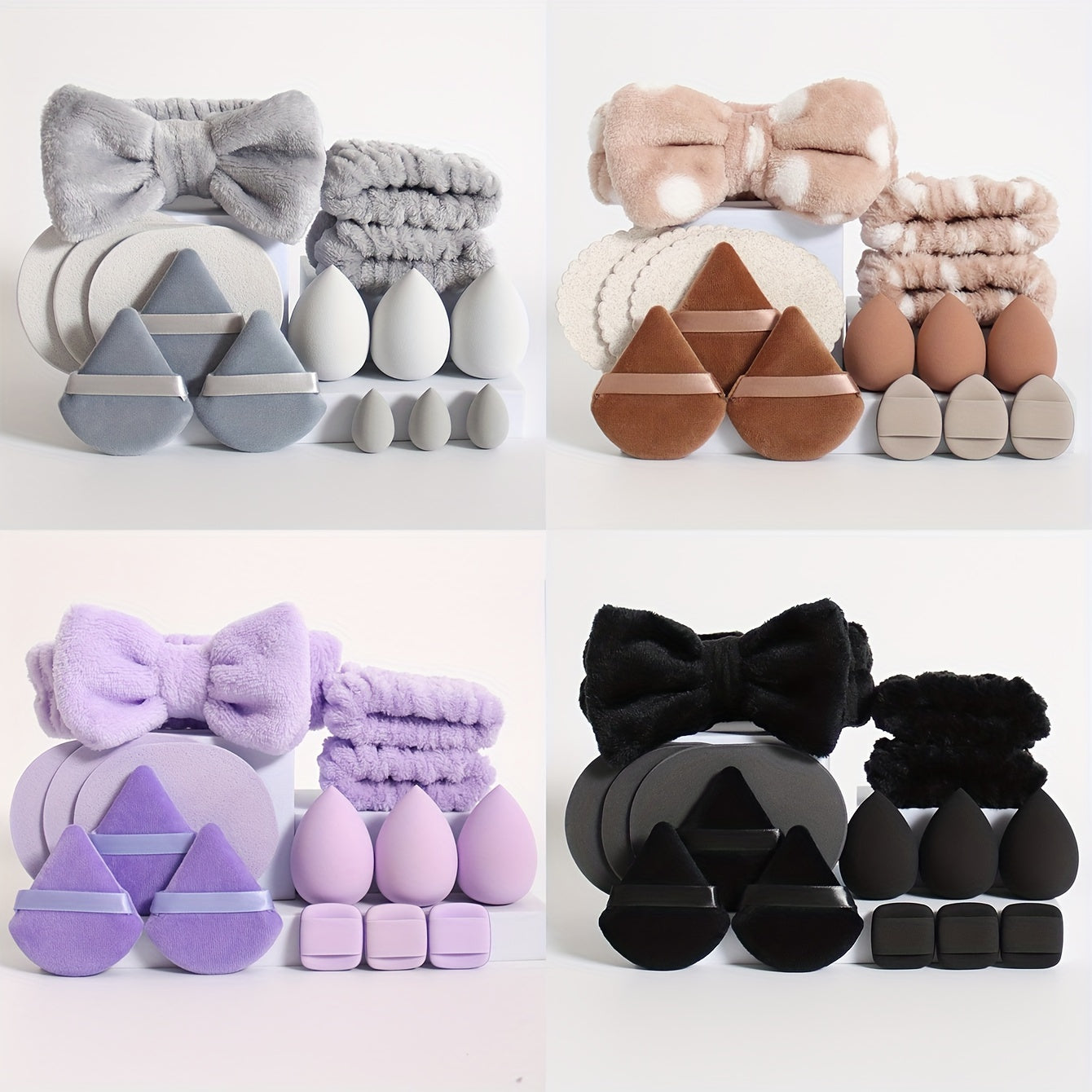 15pcs makeup tool set, 1 hair tie & 2 wristbands & 3 makeup sponges & 3 mini makeup sponges & 3 triangular powder puffs & 3 face wash sponges. Foundation mixing beauty sponge, liquid, cream and powder flawless, multi-color ma