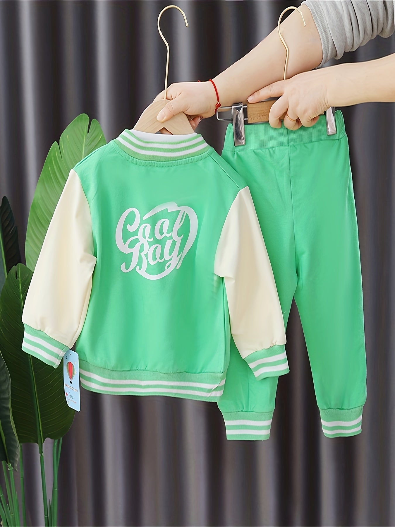 3pcs 95% cotton Boy's Letter Print Long Sleeved Baseball Suit, Casual Crew Neck Slightly Stretch Set, Ideal For Daily And Outdoor Wear