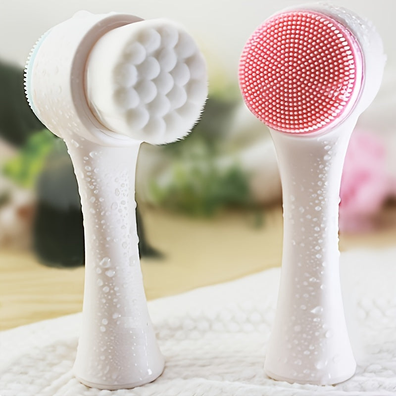 2-In-1 Silicone Face Cleanser - Gentle Exfoliation & Massage, Dual Soft Brushes Suitable for All Skin Types, Fragrance-Free
