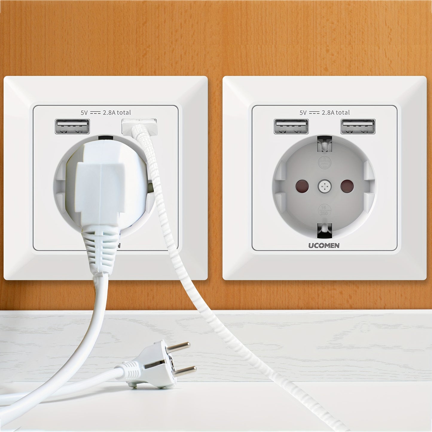 European Wall Socket with Two Charging USB A, 16A/3680W