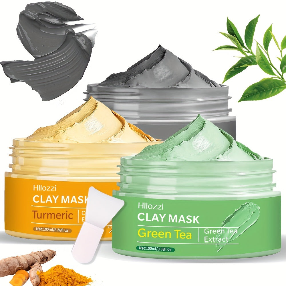 100ml/3.38fl.oz Dead Sea Mud Mask, Turmeric Clay Mask, Green Tea Clay Mask, Three Combination Clay Masks, Moisturizing, Hydrating and Pore Refining Deep Cleansing Facial Skin Care Mask Clay Mask