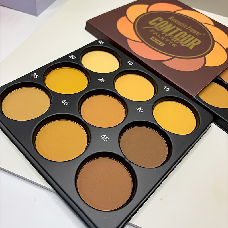 9-Color Contouring Palette, Medium to Deep Shades for Blending, Concealing, Setting Makeup, Oil Control Foundation, Eyeshadow, and Highlighter, Matte Finish, Natural Look, Waterproof & Sweatproof Mother's Day Gift