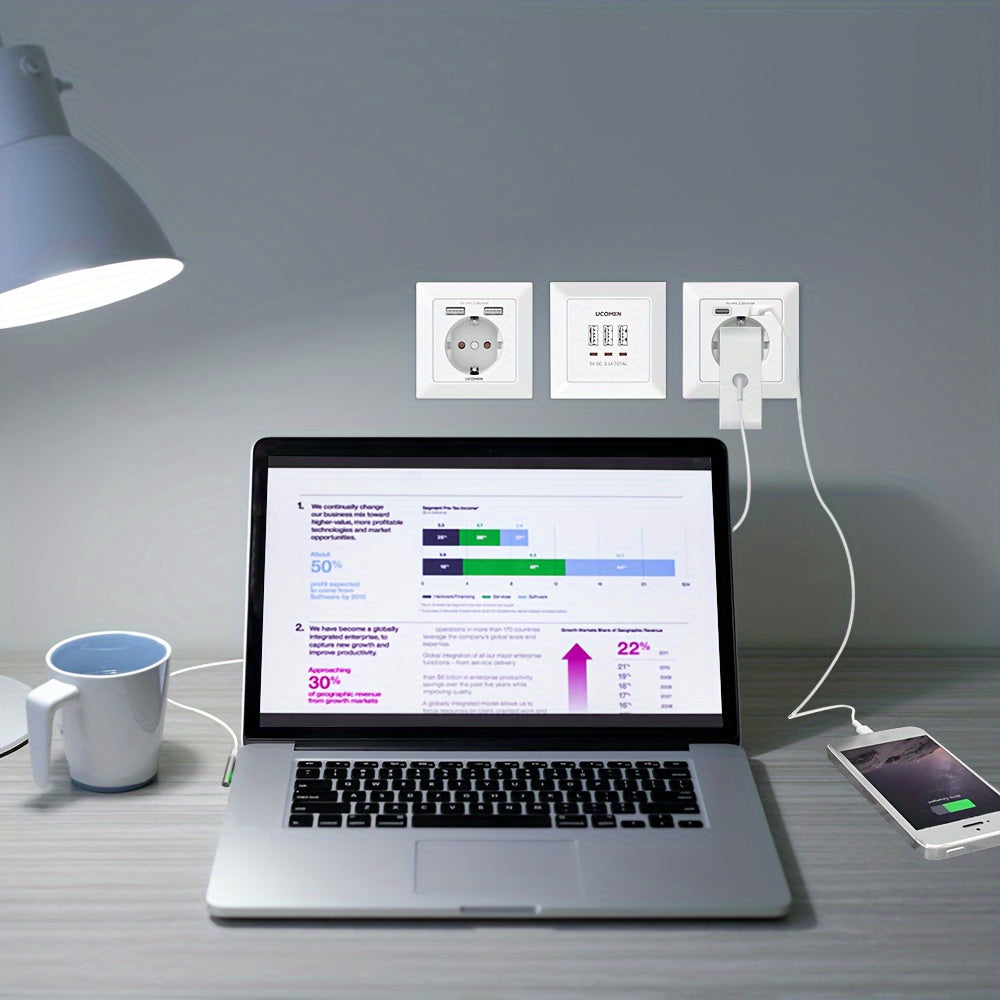 European Wall Socket with Two Charging USB A, 16A/3680W