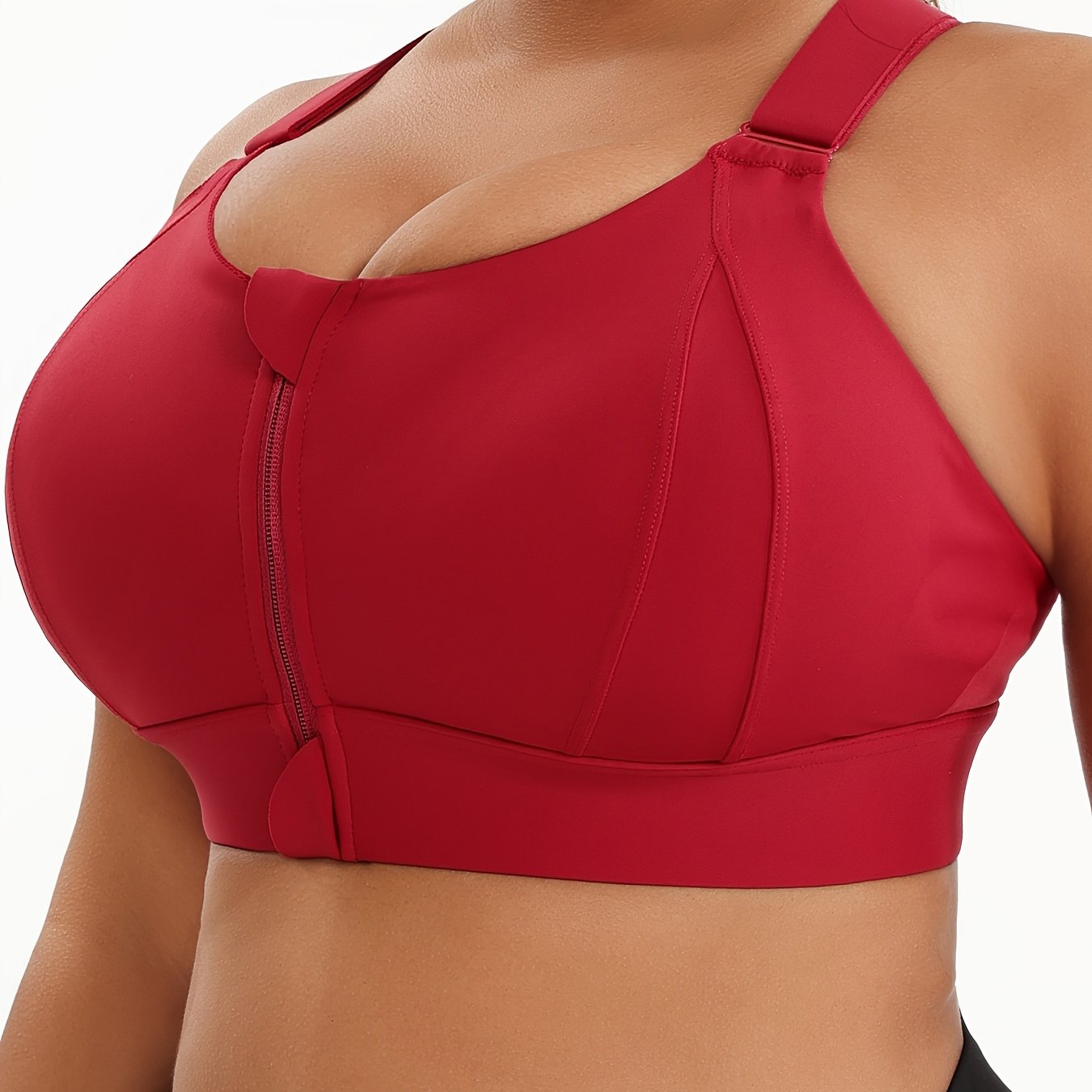 Women'S Plus Size High-Elasticity Sports Bra with Zipper - Blue, Non-Removable Padding, Adjustable Shoulder Straps, Ideal for Yoga & Pilates, Plus Size Yoga Apparel|Sleek Bralette|Comfortable Fit, Plus Size Yoga Apparel