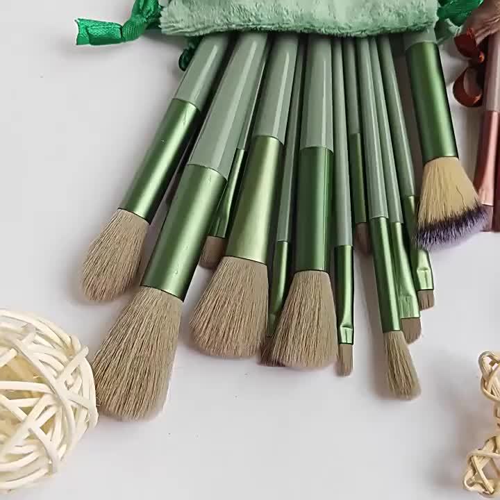 13pcs Luxury Valentine'S Day Makeup Brush Set, Soft Synthetic Bristles - Unscented, All Skin Types, Palm Brush Form, ABS Plastic Handle, Travel Pouch Included