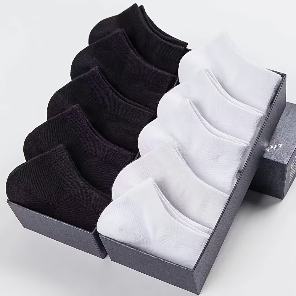 10 Pairs Men's Short Crew Socks, Breathable Comfy Casual Socks Simple Fashion Sports Socks For Outdoor Fitness Basketball Running