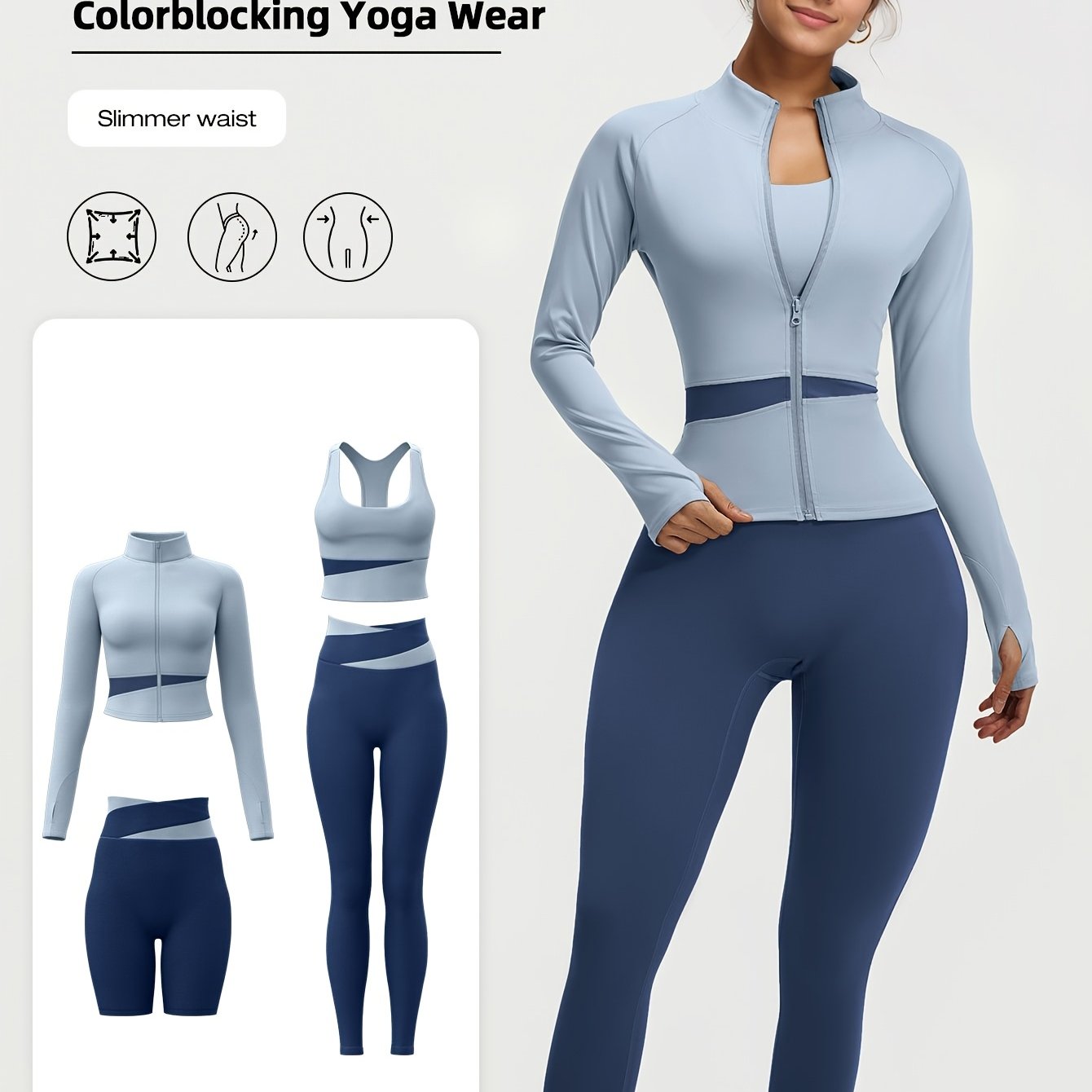 4pcs Women'S Yoga Wear Workout Set with Zipper Jacket Fitness Yoga Leggings Sports Bra Euro Size for Running Fitness And Yoga