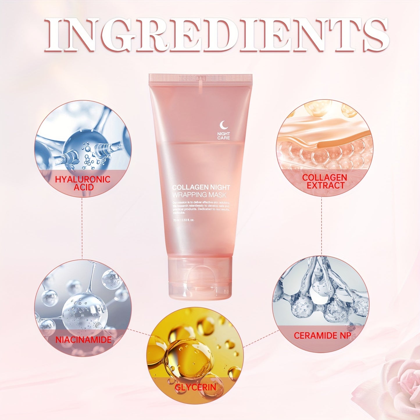 Buy 1 Get 1 Free: Collagen Night Graping Mask with Niacinamide & Hyaluronic Acid - Deep Moisturizing & Firming, Ceramide-Infused for Soft, Radiant Light Beige, Paraben-Free, Suitable for All Light Beige Types, 75ml/2.53fl.oz*