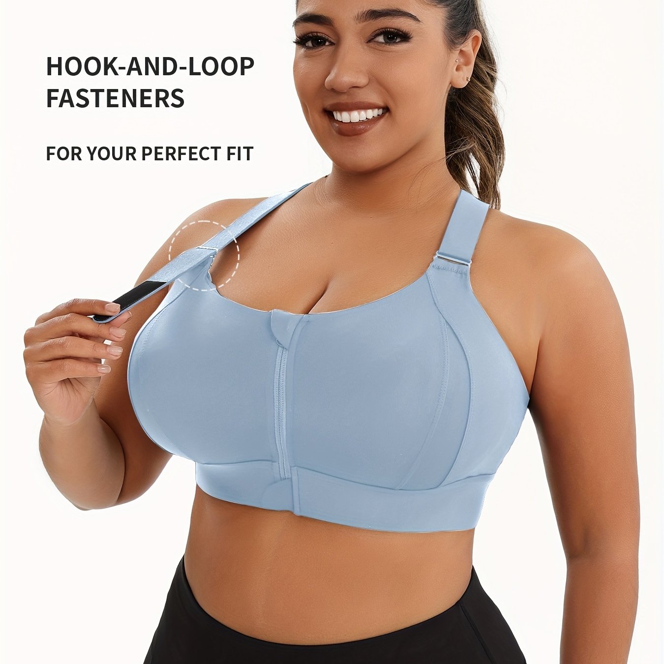 Women'S Plus Size High-Elasticity Sports Bra with Zipper - Blue, Non-Removable Padding, Adjustable Shoulder Straps, Ideal for Yoga & Pilates, Plus Size Yoga Apparel|Sleek Bralette|Comfortable Fit, Plus Size Yoga Apparel