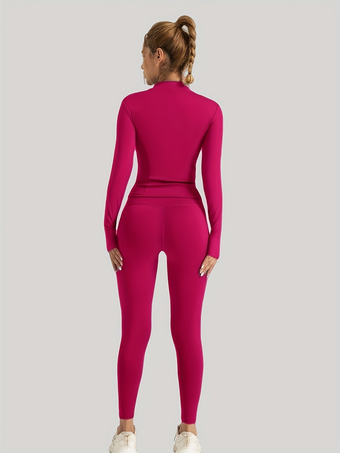 Women's Sports Tight Top and Fitness Pants Set, for Gym Skiing Running, High Elasticity Stand-up Collar Slimming No Trace High Waist Lift Butt