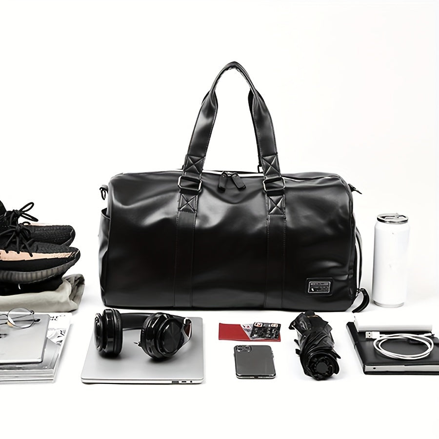 Men's Black Gym Bag with Wet/Dry Compartments, Design, Large Capacity, Independent Shoe Pocket, Adjustable Shoulder Strap & Zipper Closure for Sports, Travel & Fitness, Gym Accessory | Sporty Style | Sleek Appearance, Gym Acc