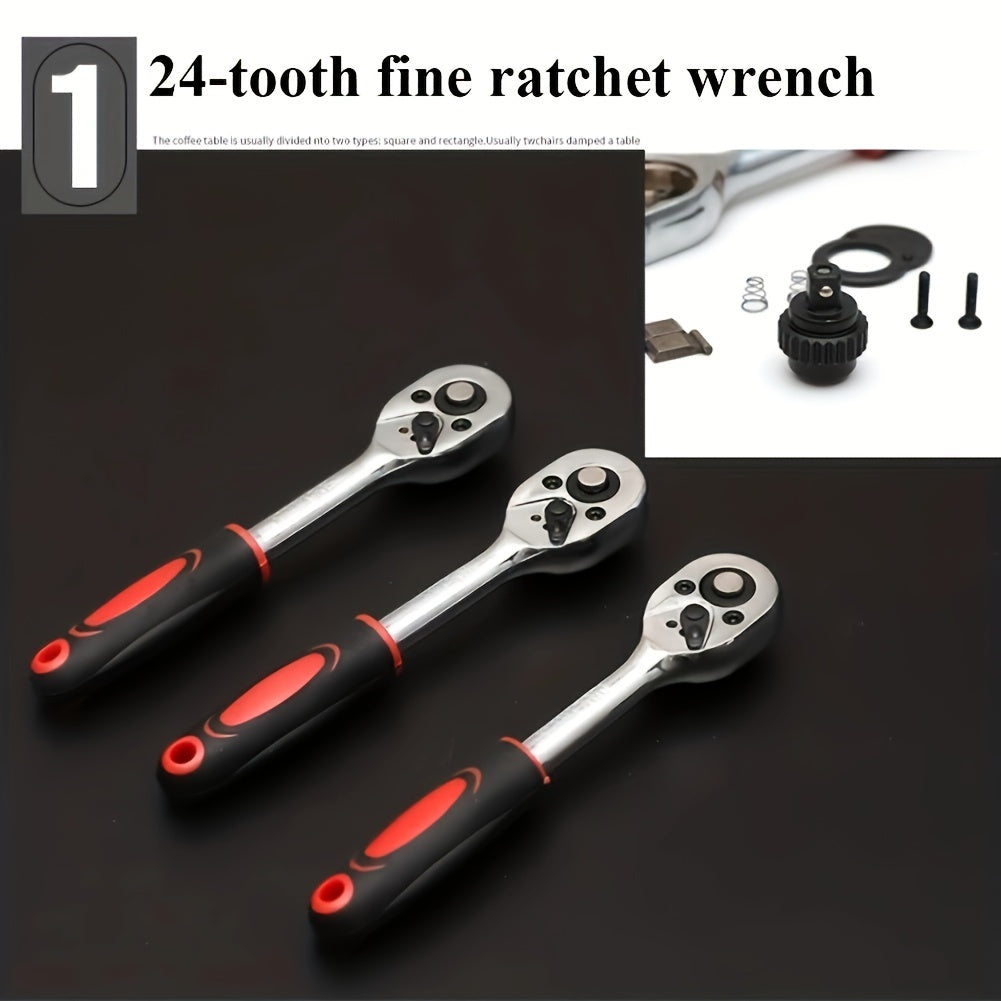 46pcs Ratchet Wrench Set with Socket, 1/4 Inch Transmission, Metric, with Extension Rod, for Car Maintenance and Home Use - Steel Plated Structure, Pre-assembled, Manual, with Storage Box