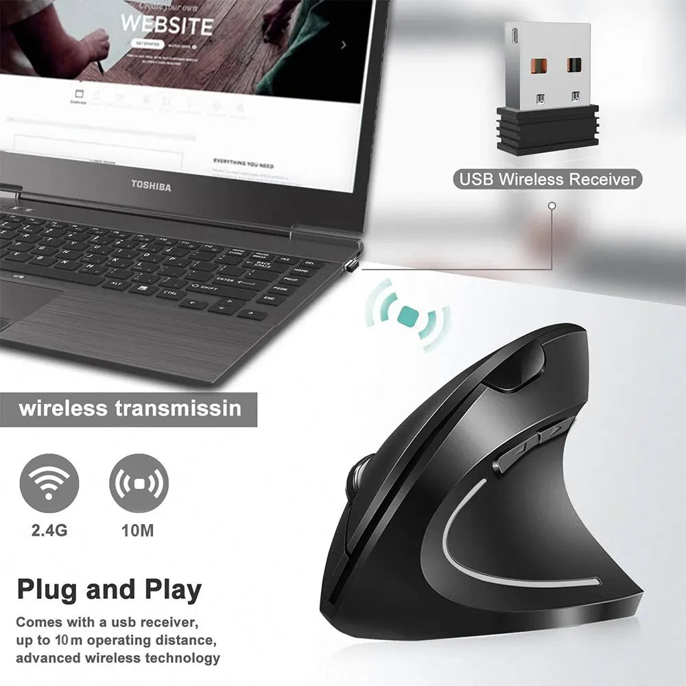 Souris verticale ergonomique sans fil 2,4 GHz, souris optique 3 DPI réglables 800/1200/1600, 6 boutons pour ordinateur portable, ordinateur de bureau