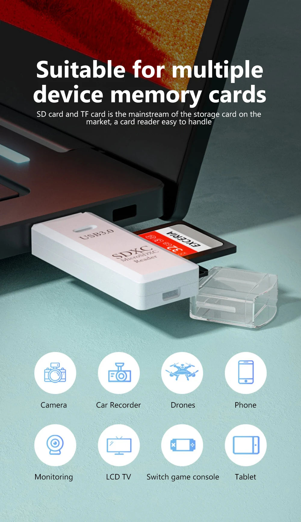 قارئ بطاقات USB 3.0 2 في 1، قارئ بطاقات Micro SD، محول USB، قارئ بطاقات عالي السرعة، بطاقة ذاكرة TF، ملحقات الكمبيوتر المحمول