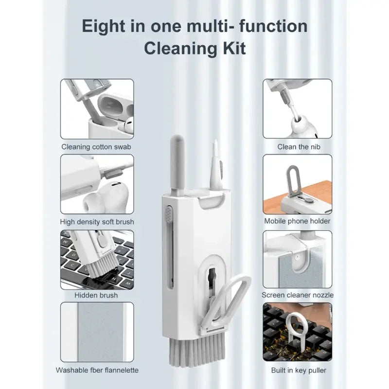Kit de nettoyage de clavier 8 en 1, brosse de nettoyage pour écouteurs pour AirPods, ordinateur, tablette, ordinateur portable, écran de télévision, téléphone portable, outils de nettoyage