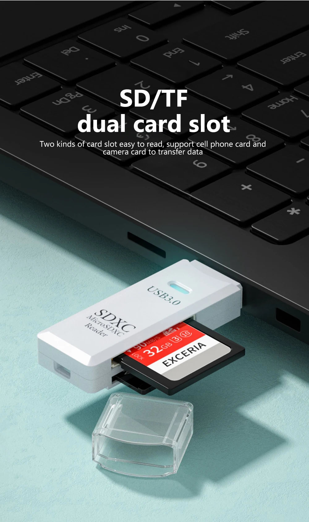قارئ بطاقات USB 3.0 2 في 1، قارئ بطاقات Micro SD، محول USB، قارئ بطاقات عالي السرعة، بطاقة ذاكرة TF، ملحقات الكمبيوتر المحمول